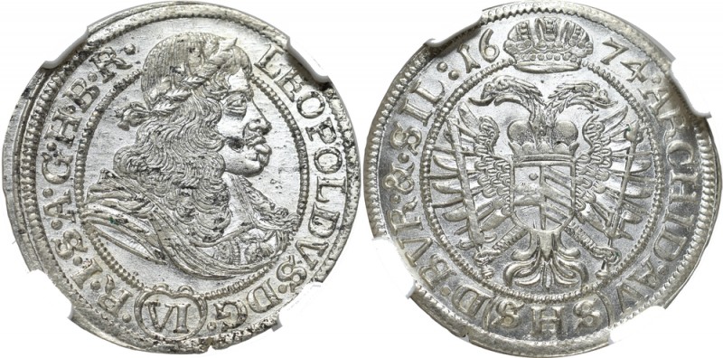 Schlesien, Leopold I, 6 kreuzer 1674, Breslau - NGC MS65
Śląsk, Leopold I, 6 kr...