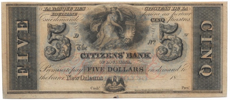 USA, 5 dollars 1850/1860 Citizens Bank of Louisiana
USA, 5 dolarów 1850/1860 Ci...
