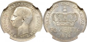 Greece, 50 lepta 1874 A - NGC MS64+
