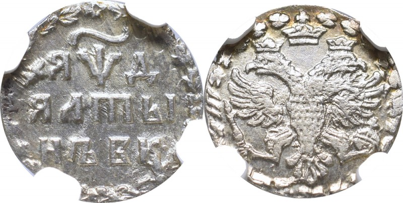 Russia, Peter I, Altin 1718 - NGC MS62
Rosja, Piotr I Wielki, Ałtyn 1704 - NGC ...