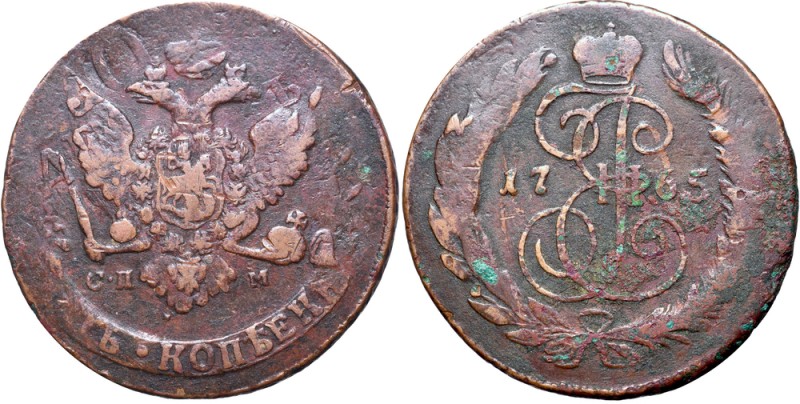 Russia, Catherine II, 5 Kopecks 1765 СПМ - overstriked on 10 kopecks
Rosja, Kat...