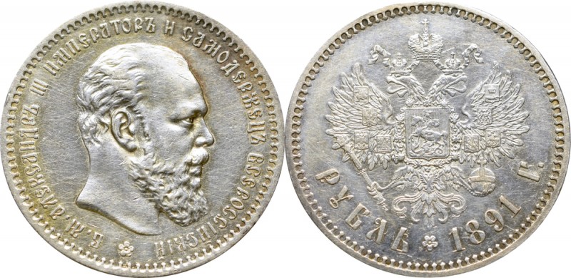 Russia, Alexander III, Rouble 1891 АГ
Rosja, Aleksander III, Rubel 1891 АГ
 Me...