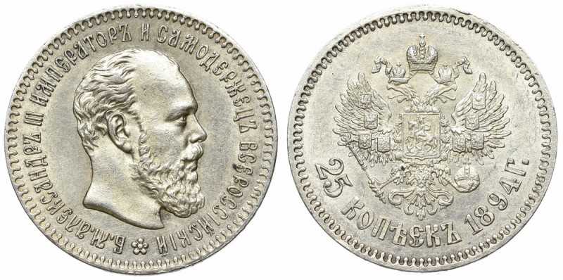 Russia, Alexander III, 25 kopecks 1894 АГ
Rosja, Aleksander III, 25 kopiejek 18...