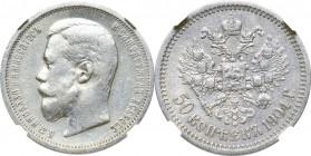 Russia, Nicholas II, 50 kopecks 1904 AP - NGC XF Details