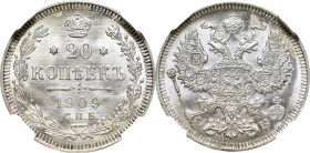 Russia Nikola II, 20 kopecks 1909 ЭБ - NGC MS66 2-MAX