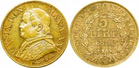 Vatican, Pius IX, 5 lire 1866