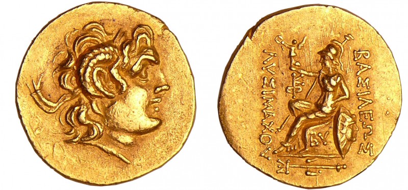 Thrace - Lysimaque statère d'or (323-281 av. J.-C). Byzantion
A/ Tête imberbe, ...