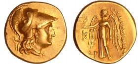 Macédoine - Alexandre III - Statère (310-312 av. J.-C°
A/ Tête casquée d'Athéna à droite. 
R/ ΑΛΕΞΑΝΔΡΟΥ / EY. La Victoire marchant à gauche, tenant...