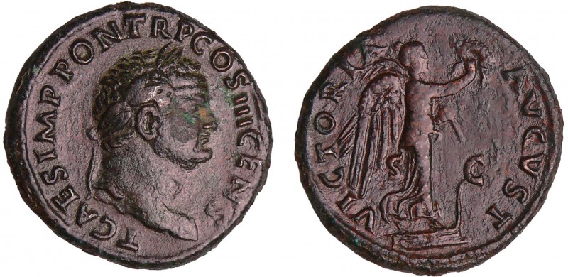 Titus - As (77-78, Rome) - Victoire
A/ T CAES IMP PON TR P COS III CENS Tête la...