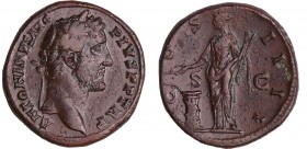 Antonin le Pieux - Sesterce (148-149, Rome) - La Santé
A/ ANTONINVS AVG PIVS P P TR P Buste lauré à droite. 
R/ COS IIII. La Santé debout à gauche d...