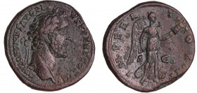 Antonin le Pieux - Sesterce (143, Rome)
A/ ANTONINVS AVG PIVS P P TR P COS III. Tête laurée à droite. 
R/ IMPERATOR II // SC Victoire à droite tenan...