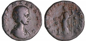Julia Maésa - Sesterce (220-222, Rome) - La Félicité
A/ IVLIA MAES AVG Buste nu et drapé à droite. 
R/ SAECVLI FELICITAS. La Félicité debout à gauch...