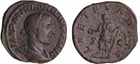 Philippe 1er - Sesterce (244-245, Rome)
A/ IMP M IVL PHILIPPVS AVG Buste lauré et drapé à droite. 
R/ LAET FVNDATA // SC. Cippe sur lequel est gravé...