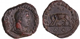 Philippe 1er - Sesterce (248, Rome) - Louve
A/ IMP M IVL PHILIPPVS AVG Buste lauré à droite. 
R/ SAECVLARES AVGG SC. La louve à gauche allaitant Rom...