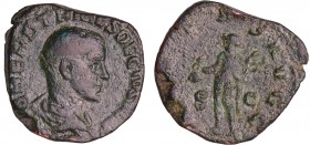 Hérennius - Sesterce (251, Rome) - Mercure
A/ Q HER ETR MES DECIVS NOB C. Buste radié et drapé à droite. 
R/ PIETAS AVGG. Mercure debout à gauche, t...