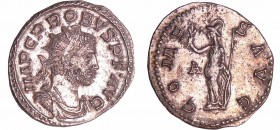 Probus - Aurélianus (282, Lyon)
A/ IMP C PROBVS. P.F. AVG. Buste radié et drapé à droite. 
R/ COMES AVG - A. Minerve debout à gauche. Elle est appuy...
