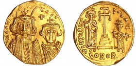 Constans II - Solidus (641-668, Constantinople)
A/ d N CON-TANST P. Bustes couronnés de face de Constans II et de Constantin IV, vêtus de la chlamyde...