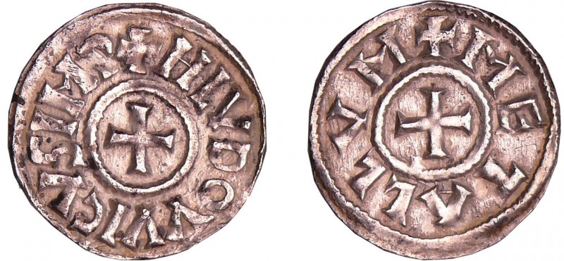 Louis 1er Le Pieux (814-840) - Denier (Melle)
A/ + HLVDOVVICVS IMP Croix.
R/ +...