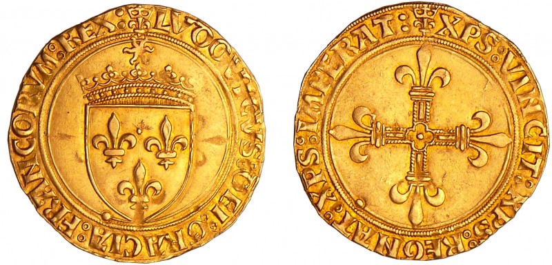 Louis XII (1498-1514) - Ecu d'or au soleil - Paris
A/ (lis couronné) LVDOVICVS:...