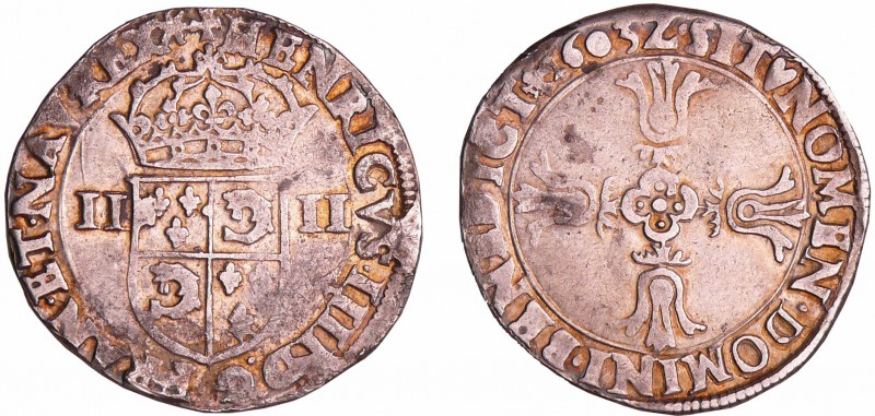 Henri IV (1589-1610) - Quart d'écu du Dauphiné - 1603 Z (Grenoble)
A/ + HENRICV...