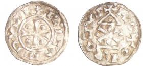 Normandie - Richard 1er - Denier au temple
Richard 1er (960-980). A/ + RICARDVSI. Croix cantonnée de quatre besants. 
R/ ROTOMAGVS. Temple composé d...