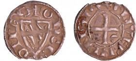 Nivernais - Comté de Nevers - Eudes de Bourgogne - Denier
Eude de Bourgogne A/ + ODO COMES Ecu de Bourgogne ancien.
R/ + NIVERNENSIS Croix cantonnée...