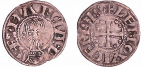 Limousin - Abbaye de Saint-Martial - Denier
A/ S MARCIAL. Buste barbu de face. 
R/ LEMOVICENSIS. Croix limousine.
TTB
Bd.390 (2f)
Ar ; 0.85 gr ; ...