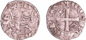 Aquitaine - Edouard III - Double au léopard
Edouard III (1317-1362). A/ + ED REX ANGLIE Léopard sous une couronne.
R/ + MONET DUVPLEX Croix cantonné...