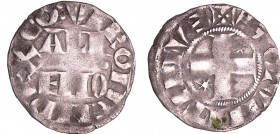 Picardie - Comté de Vermandois - Eléonore d'Alsace - Denier (Saint-Quentin)
Eléonore d'Alsace (1183-1214). A/ X CO VIRONENDI ALI/EN0 en deux lignes, ...