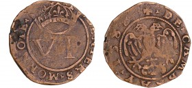 Cambrésis - Jean de Montluc, Seigneur de Balagny - 6 deniers
Jean de Montluc, Seigneur de Balagny (1581-1595). A/DENIERS MONNOIE VI sous une couronne...