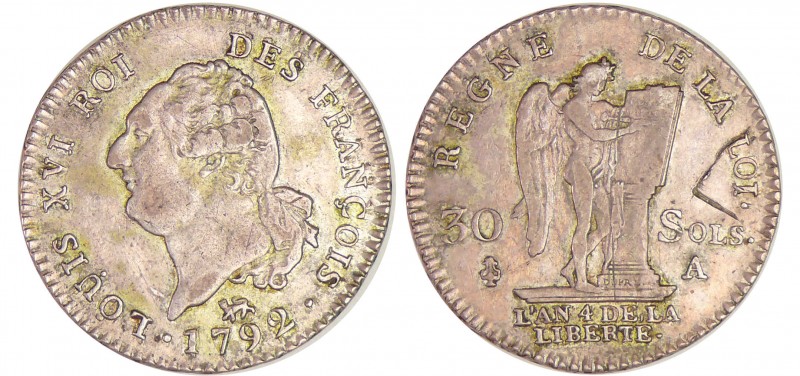 Constitution (1791-1792) - 30 sols type FRANCOIS 1792 A (Paris) 2ème sem
SUP
G...