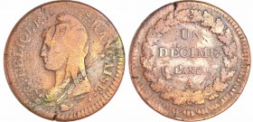 Directoire (1795-1799) - 1 décime Dupré - surfrappe du 2 décimes An 5 A (Paris)
TB
Ga.185-F.128
Br ; 20.29 gr ; 32 mm