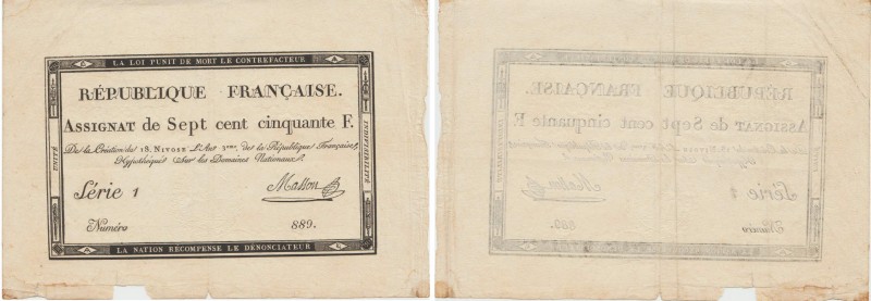 France - Période Révolutionnaire - Assignat de 750 francs, 18 nivose An 3 (7 jan...