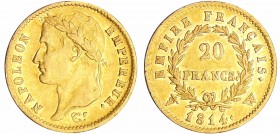 Napoléon 1er (1804-1814) - 20 francs revers empire 1814 W (Lille)
SUP
Ga.1025-F.516
Au ; 6.40 gr ; 21 mm