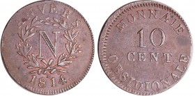 Napoléon 1er (1804-1814) - 10 centimes Siège d'Anvers 1814 R (Wolschot)
TB
Ga.192-VG.2332 
Br ; 25.59 gr ; 35 mm