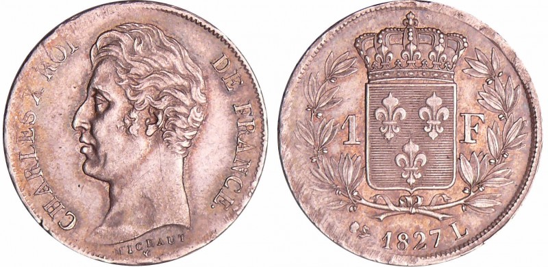 Charles X (1824-1830) - 1 franc 1827 L (Bayonne)
SUP
Ga.450-F.207
Ar ; 4.91 g...