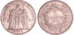 Troisième république (1871-1940) - 5 francs Hercule 1874 K (Bordeaux)
SPL
Ga.745-F.334
Ar ; 24.91 gr ; 37 mm