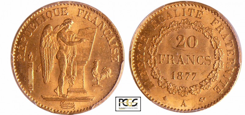 Troisième république (1871-1940) - 20 francs Génie 1877 A (Paris)
PCGS MS 64+
...