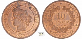 Troisième République (1871-1940) - 10 centimes Cérès 1877 A (Paris)
PCGS MS 63 RB
Ga.265-F.135
Br ; 10.00 gr ; 30 mm
PCGS # 83890617.