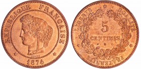 Troisième république (1871-1940) - 5 centimes Cérès 1874 K (Bordeaux)
FDC
Ga.155-F.118
Br ; 5.09 gr ; 25 mm
