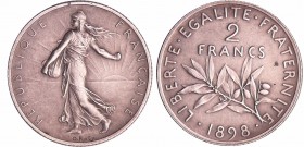 Troisième république (1871-1940) - 2 francs Semeuse 1898 flan mat
SUP
Ga.532-F.266
Ar ; 10.01 gr ; 27 mm