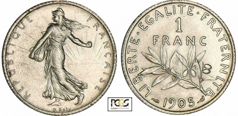 Troisième république (1871-1940) - 1 franc Semeuse 1905
PCGS MS 62
Ga.467-F.21...