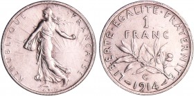 Troisième république (1871-1940) - 1 franc Semeuse 1914 C
R SUP
Ga.467-F.217
Ar ; 5.00 gr ; 23 mm
