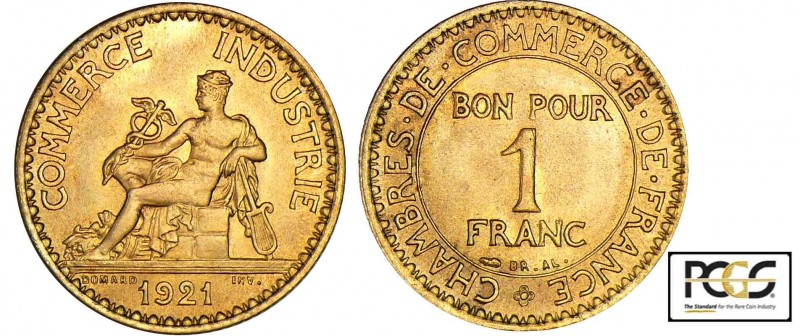 Troisième république (1871-1940) - 1 francs Chambre de commerce 1921
PCGS MS 65...