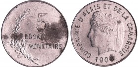 Troisième république (1871-1940) - Companie d'Alais et de la Camargue - 5 francs essai 1908
SUP
--
Al ; 1.62 gr ; 25 mm