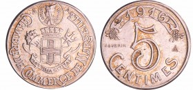 Troisième république (1871-1940) - Essai de 5 centimes Chambre de Commerce de Marseille, 1916
R SPL
Ar ; 5.58 gr ; 25 mm
Frappe monnaie.