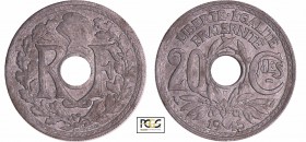 Gouvernement provisoire (1944-1947) - 20 centimes 1945 B
PCGS MS 62
Ga.324-F.155
Zinc ; 3.15 gr ; 24 mm
Rarissime dans cet état aucune trace d'oxy...