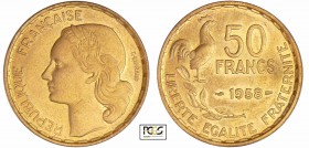 Quatrième République (1947-1959) - 50 francs G. Guiraud 1958
PCGS MS 63
Ga.880-F.425
Br-Al ; 7.96 gr ; 27 mm
PCGS # 83890589.