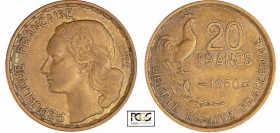 Quatrième République (1947-1959) - 20 francs Georges Guiraud 1950 B 4 plumes
PCGS AU 55
Ga.864-F.401
Br-Al ; 4.07 gr ; 23.5 mm
PCGS # 83890585.