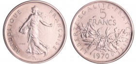 Cinquième république (1959- ) - 5 francs Semeuse 1970 essai
FDC
Ga.771-F.341
Ni ; 22.80 gr ; 29 mm